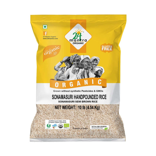 Sonamasuri Hand-Pounded Rice, Medium-Grain Aromatic Semi-Brown Rice, Certified Organic