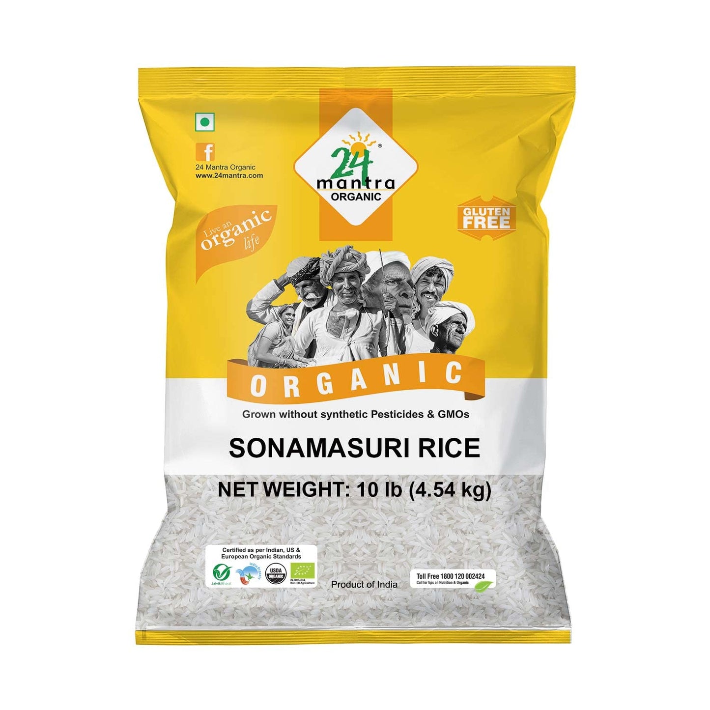 Sonamasuri Rice, Medium-Grain Aromatic Rice, Certified Organic